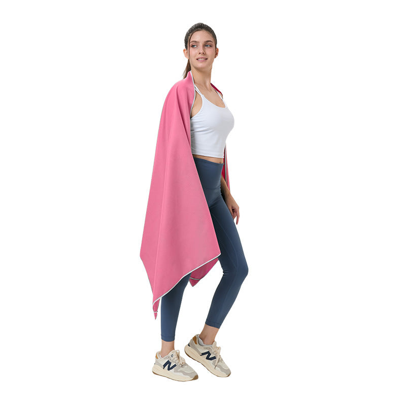 Quick-dry microfibre beach towel, pink, large fold with corner tassel
