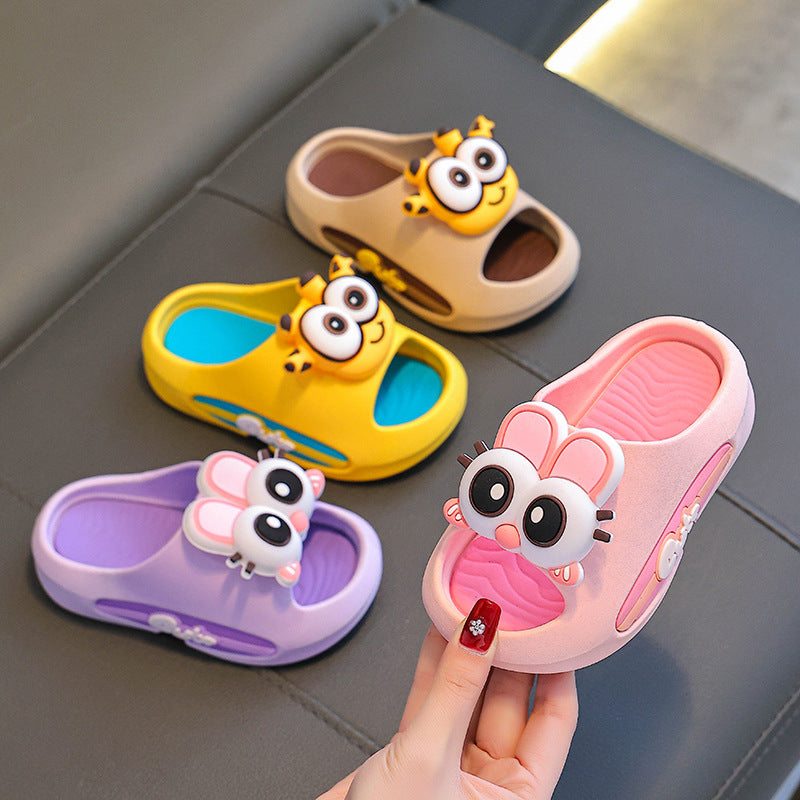 Children's anti-slip indoor sandal slippers in multiple colors, with cute animal face appliques