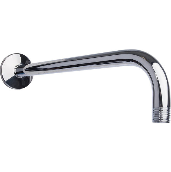 Chrome shower spout elbow with wall-mounted base and angled outlet