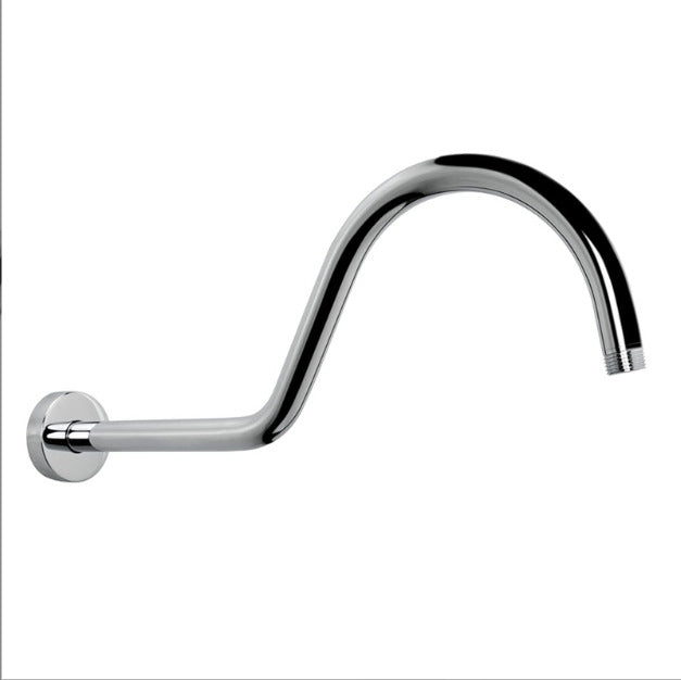 Chrome concealed shower spout with round wall mount base and curved outlet