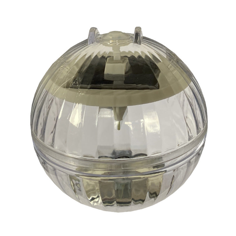 Clear spherical solar floating LED garden lamp with reflective facets and black top cap