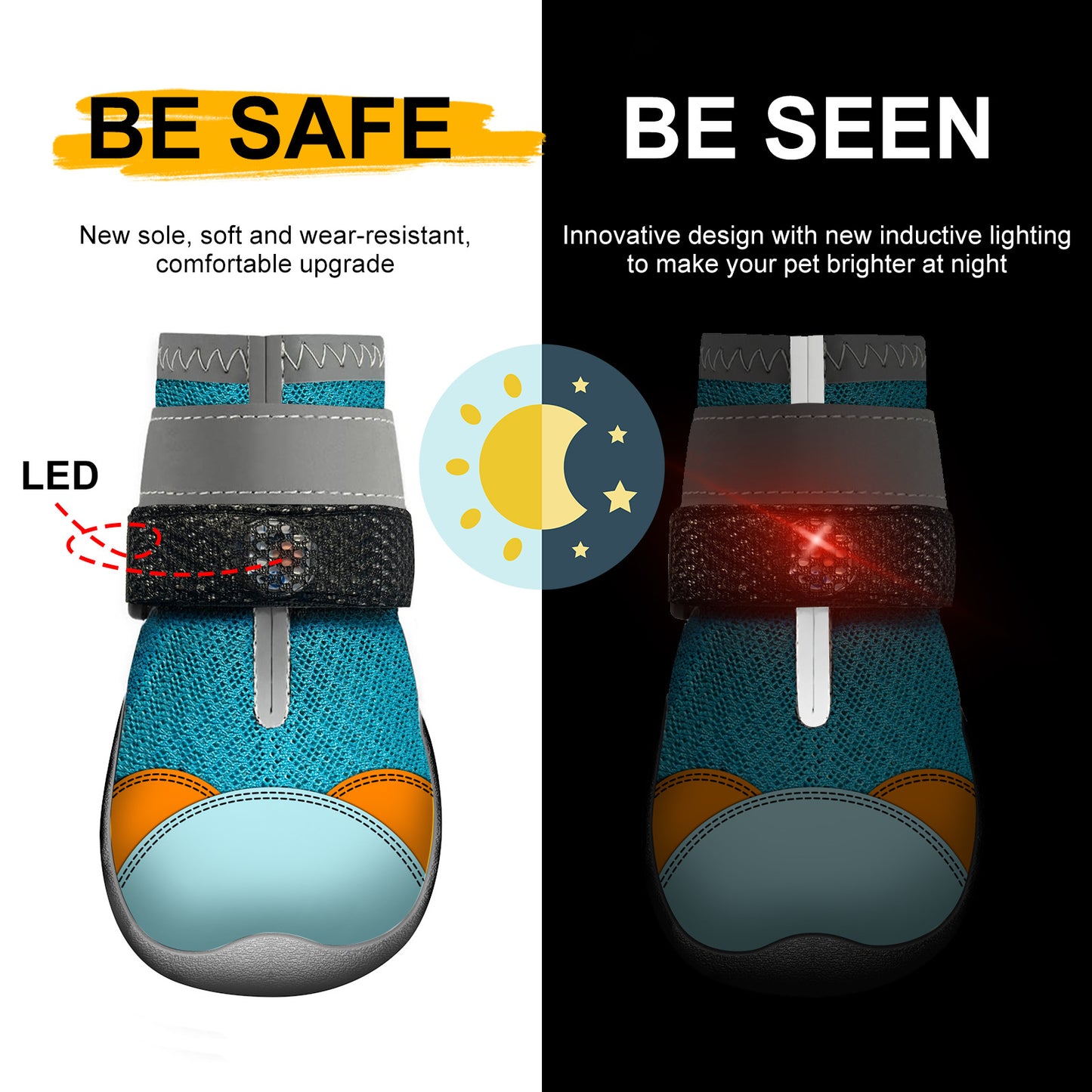Luminous Breathable Non-Slip Dog Shoes – Set of 4