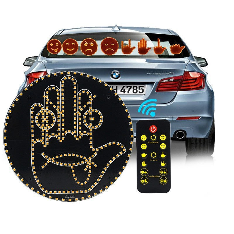 LED gesture hand car light with remote control, orange and white glowing hand