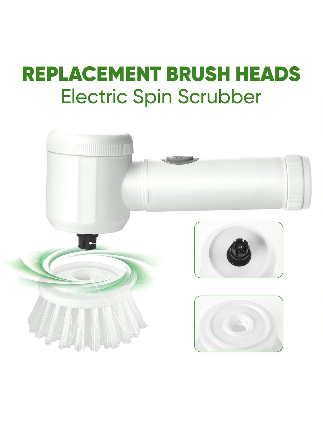 White replacement brush heads for electric spin scrubber, including soft and scrub pads