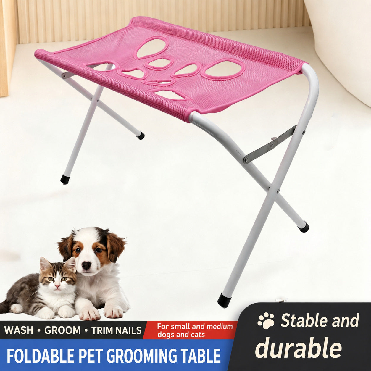 Foldable Pet Grooming Hammock Stand with Support Straps