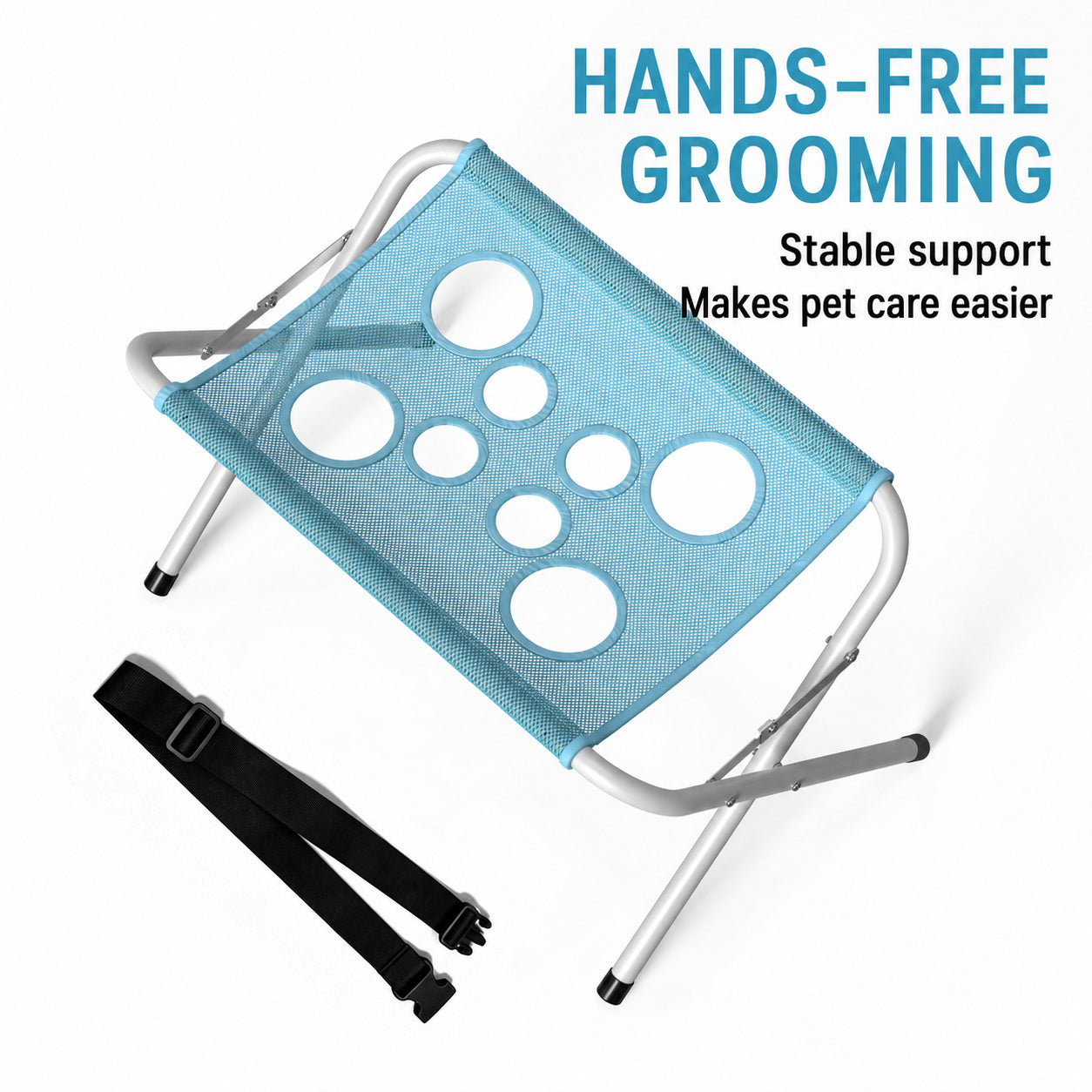 Foldable Pet Grooming Hammock Stand with Support Straps