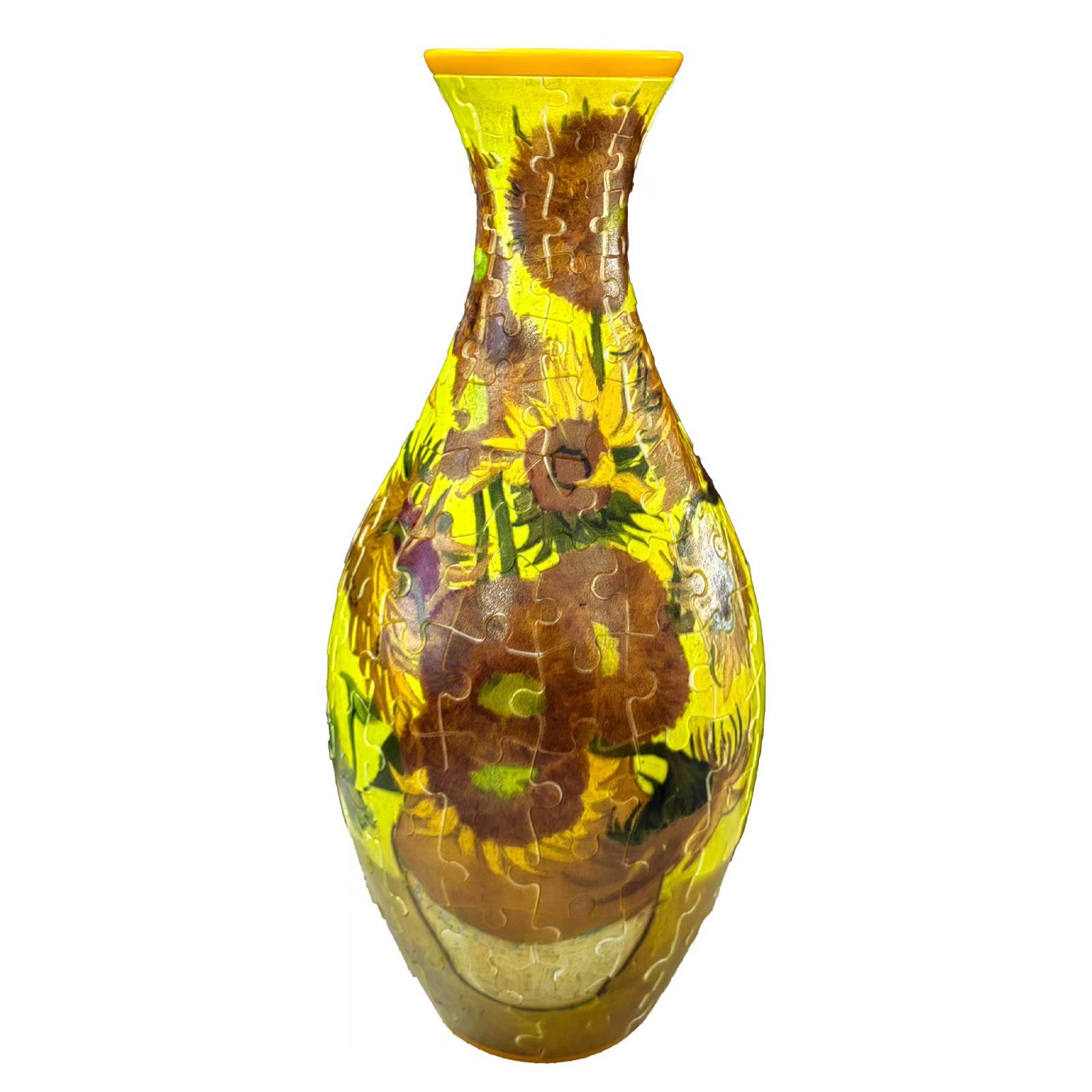 Gold decorative puzzle vase with tall neck and rounded body, glossy reflective finish.