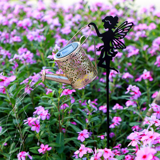 Solar fairy lawn projection lamp with bronze patterned lantern and black angel silhouette stake