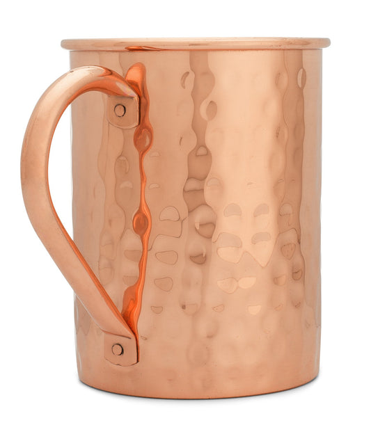 Pure copper Moscow mule mug with hammered texture and copper handle, 16oz