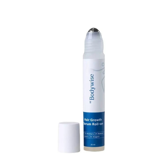 Hair growth serum roll-on bottle with white cap, BeBodywise