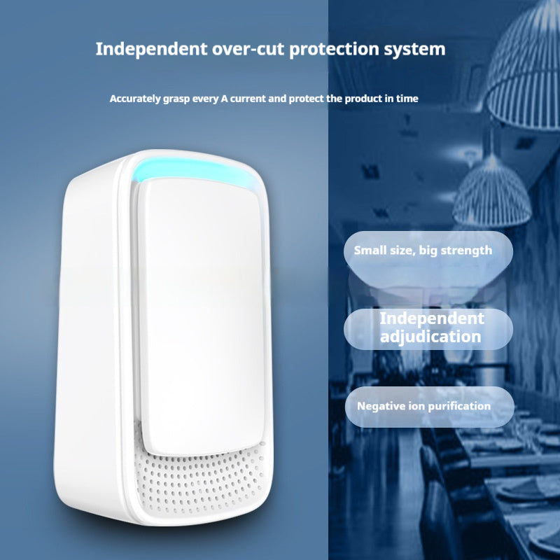 White plug-in air purifier with blue LED strip and dotted air-vent panel