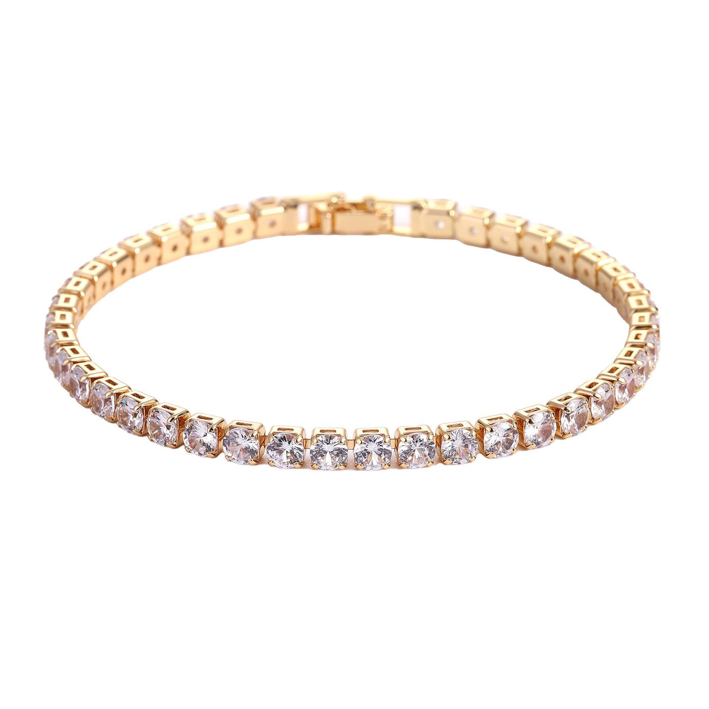Gold-toned tennis bracelet with clear micro zircon stones, continuous row