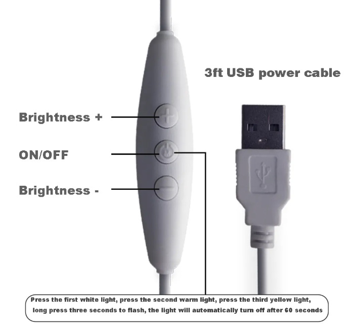 Spiral LED lamp touch control with ON/OFF and 3 ft USB power cable