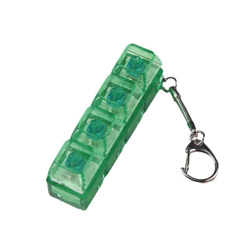 Green transparent light-up shaft fidget toy with blue buttons and keychain ring