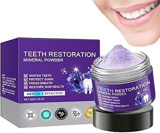 Teeth restoration mineral powder jar with purple powder surface.