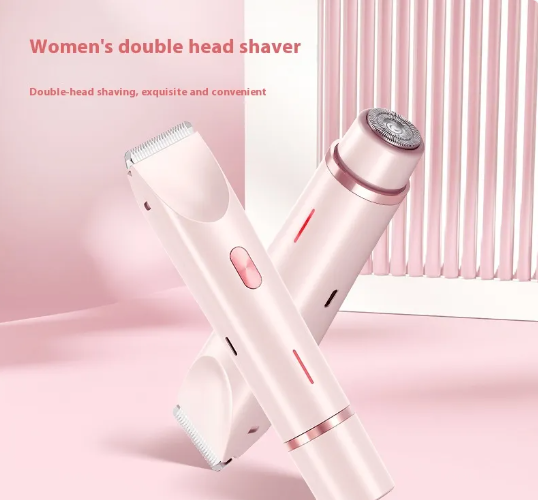 Pink 2-in-1 electric body groomer with foil razor head and trimming comb attachment