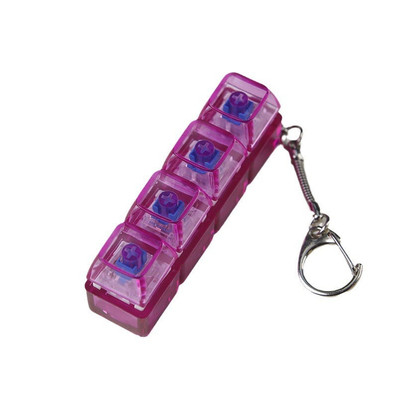 Purple transparent light-up shaft tester fidget toy keychain with blue caps