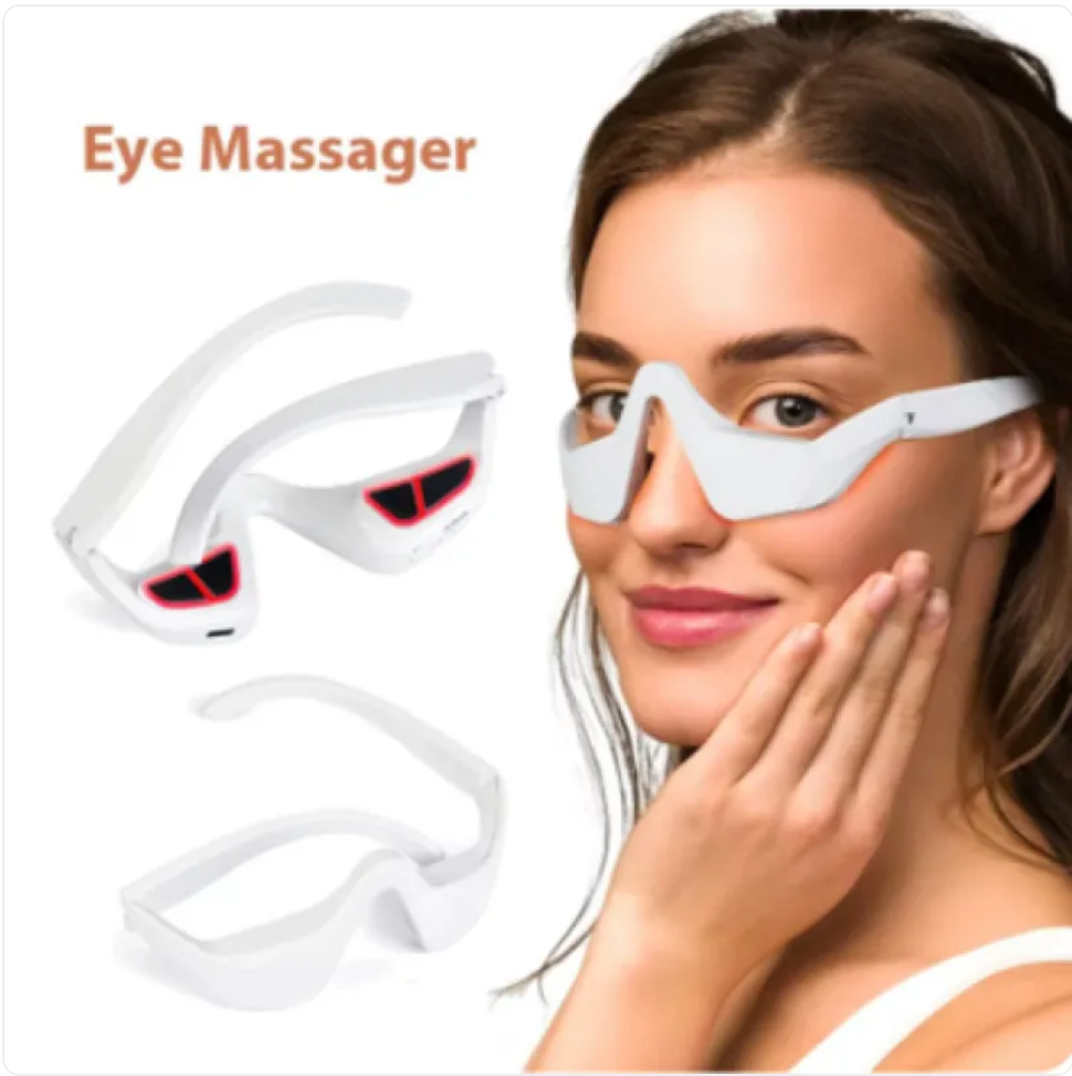 White eye massager with U-shaped pads for under-eye skin contact