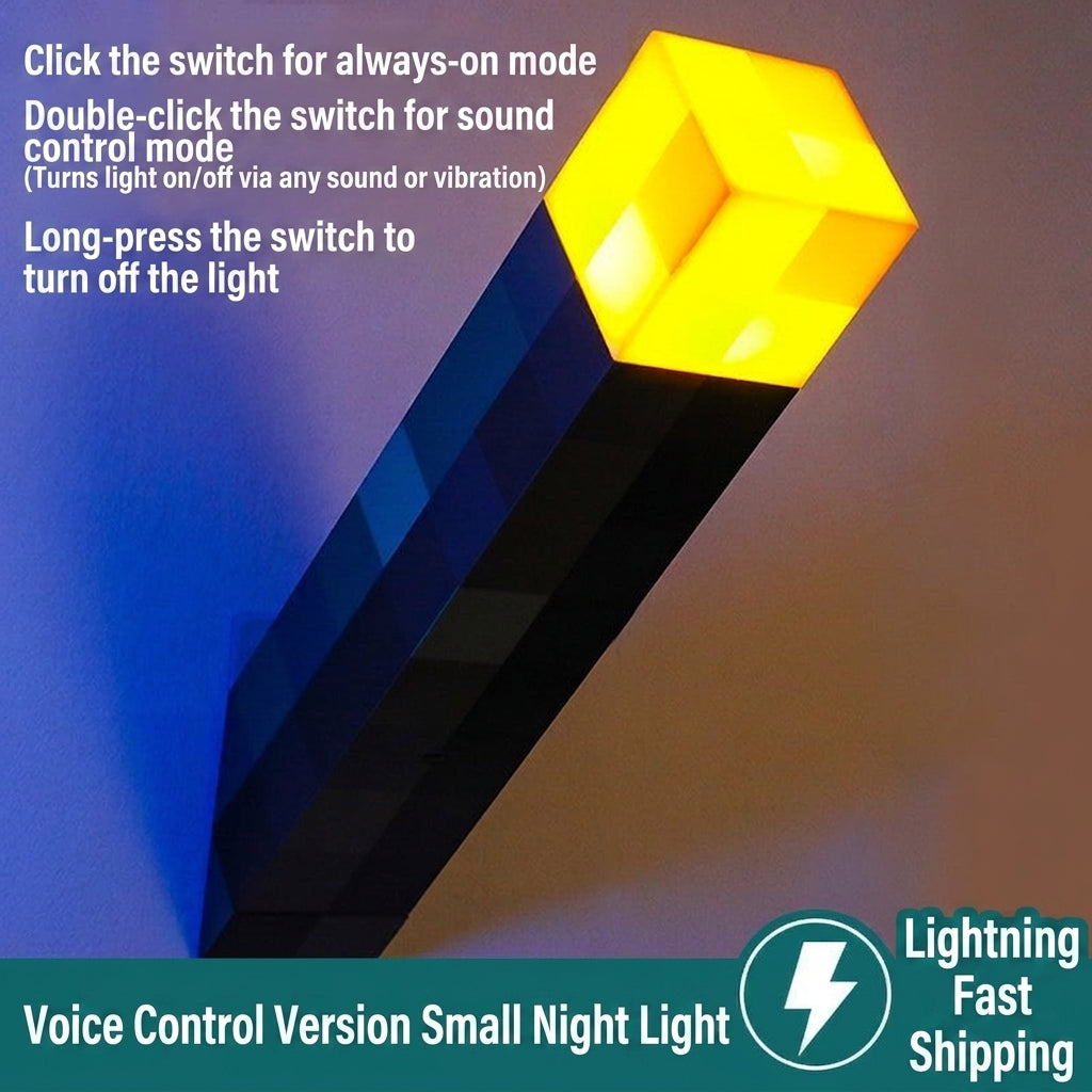 Minecraft LED torch night light, yellow glowing cube on angled surface