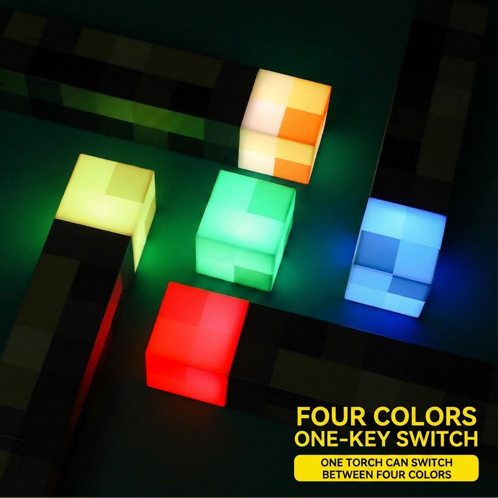 Four-color Minecraft LED night light with one-key switch and glowing block head