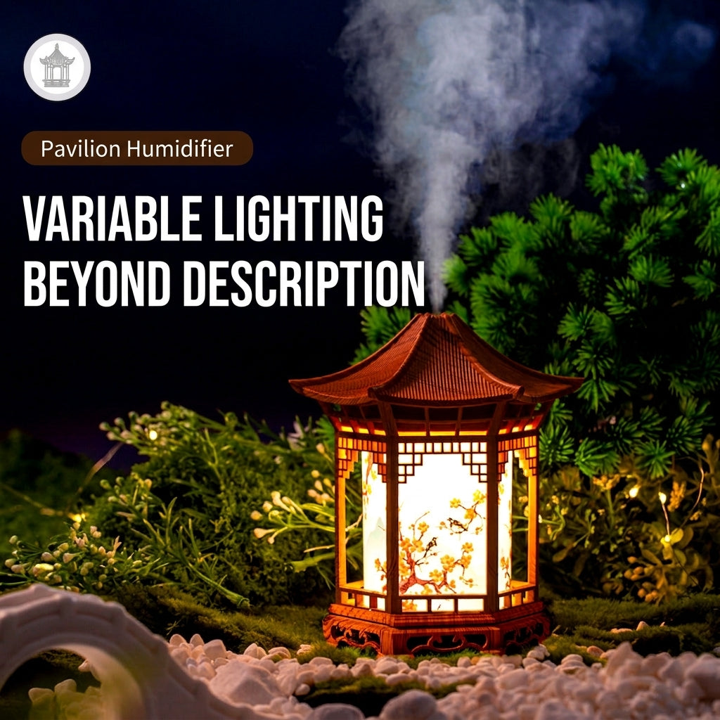 Humidifier night light lantern with warm glow and mist cloud in use