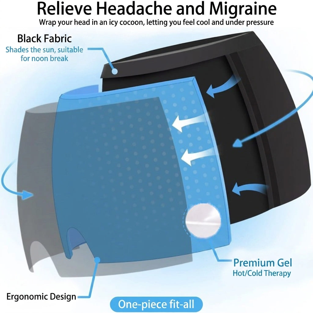 Black gel ice & hot compress head hood with internal thermal gel pack pressure diagram