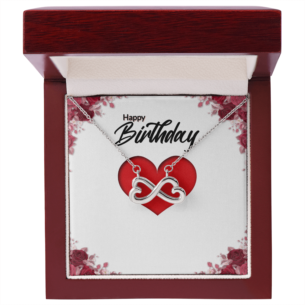 Silver infinity heart necklace with red heart pendant and cable chain