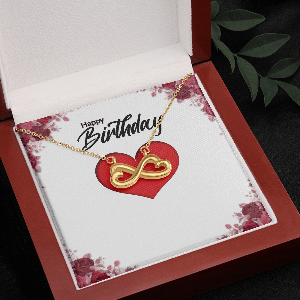 Gold infinity heart necklace with red heart pendant and cable chain