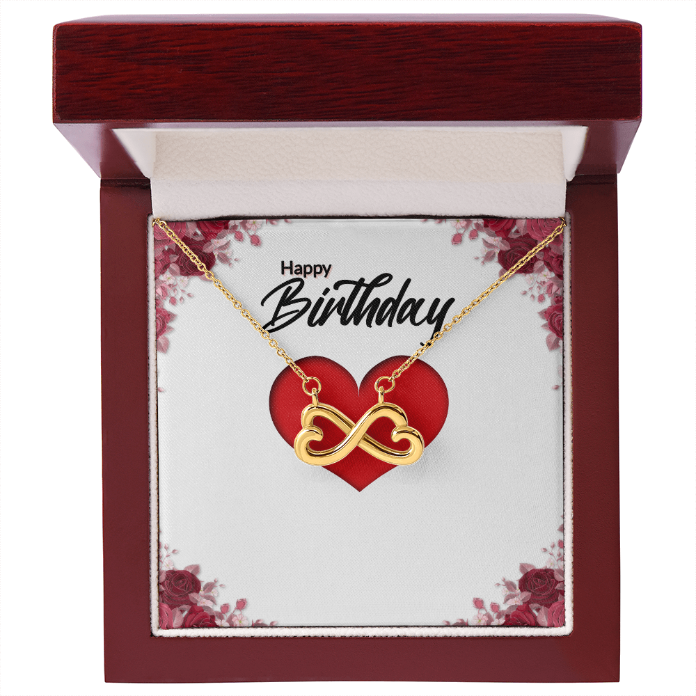 Gold infinity heart necklace with red heart pendant and cable chain