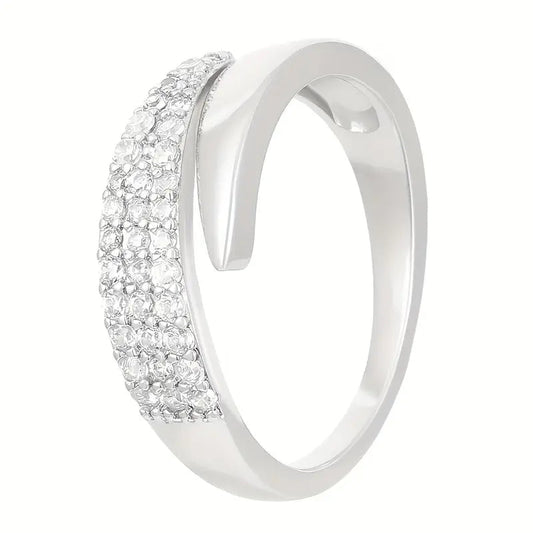 Pavé sparkle band ring in silver tone with pave stones, slim curved design
