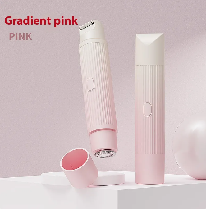 Dual-head electric epilator with gradient pink handle and upright charging base
