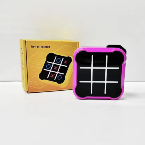 Two tic-tac-toe boards: yellow frame and purple-pink frame, each with a black grid