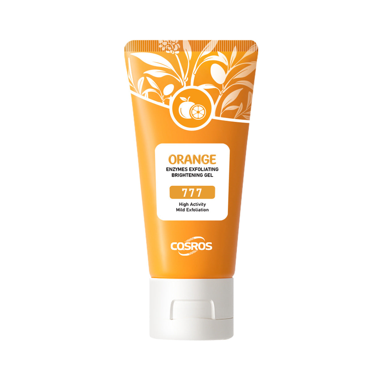 Orange enzyme exfoliating brightening gel tube, front label and white cap visible