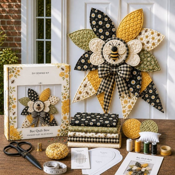 DIY Oversized Quilted Bow Sewing Kit Fabric Craft Set With Large Bow Pattern For Handmade Projects