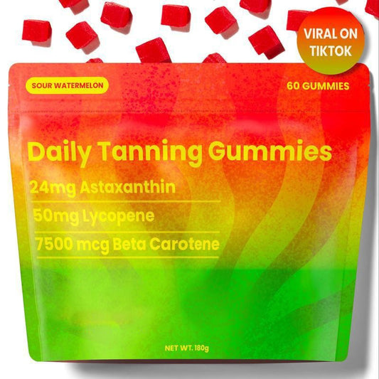 Daily Tanning Gummies supplement pouch, 60 gummies, net wt 180g