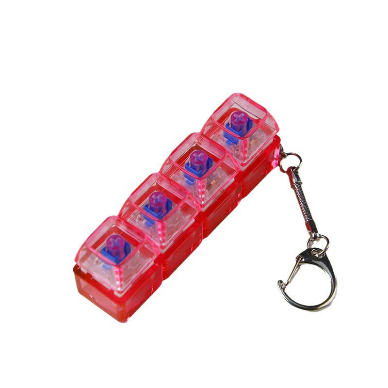 Red transparent light-up shaft tester fidget toy keychain with blue square caps