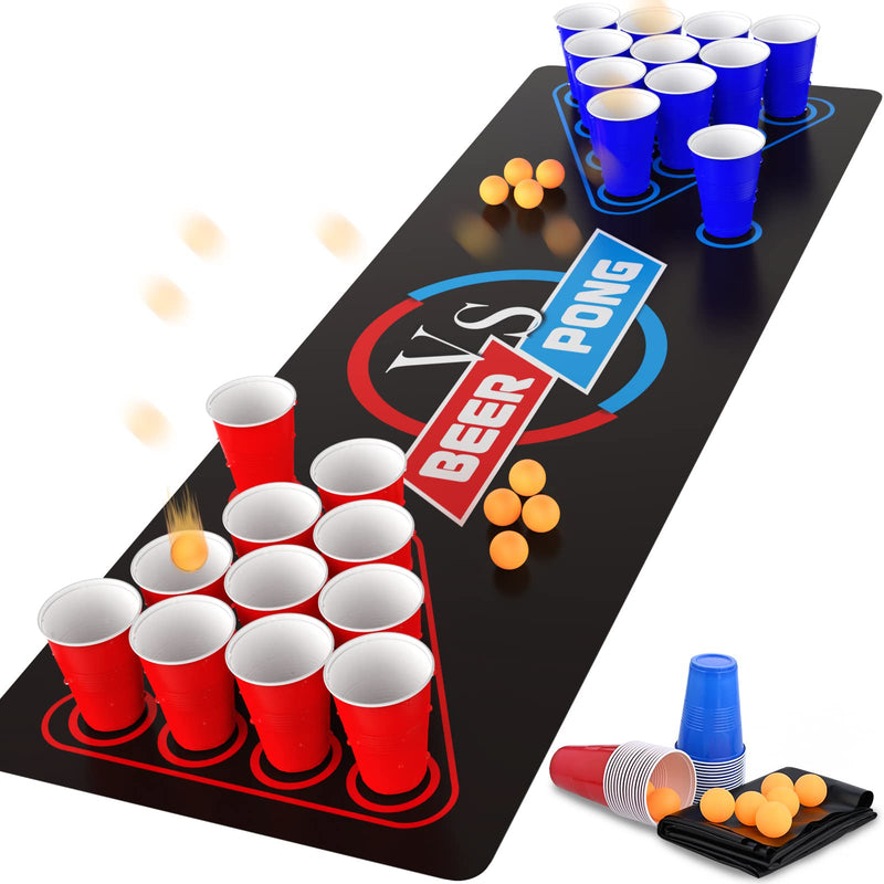 GOLDGE 63 x 23.6 inches (160 x 60 cm) Beer Pong Table Mat Drinking Games for Adults Party 8pcs Beer Pong Balls 30pcs Beer Pong Cups