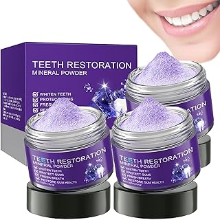Teeth restoration mineral powder set with purple powder jars and box.