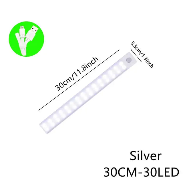 Silver wireless motion sensor LED light bar, long strip with built-in sensor