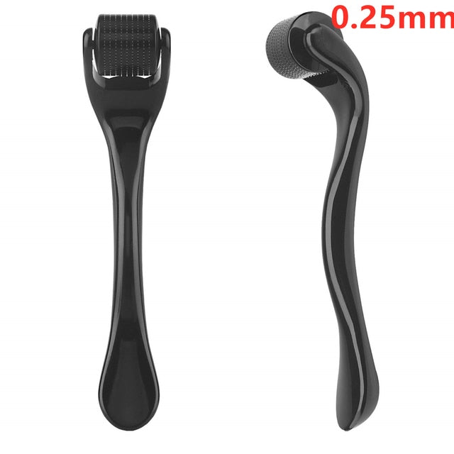 Face roller with 0.25mm needle drum, black handle, textured needle roller head
