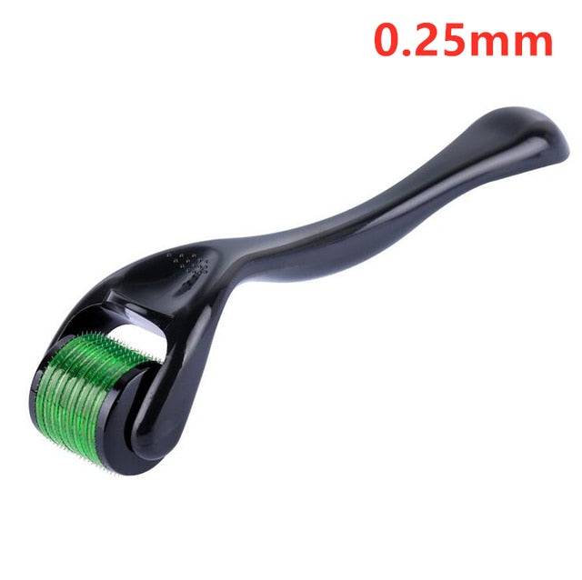 Face roller with 0.25mm needle drum, glossy black handle, green needle insert