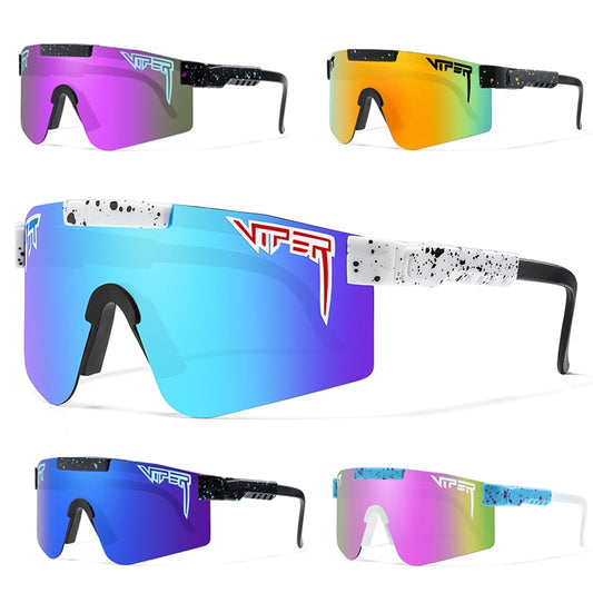 Women's sunglasses with colorful mirrored lenses (purple, orange, blue, pink) on frame