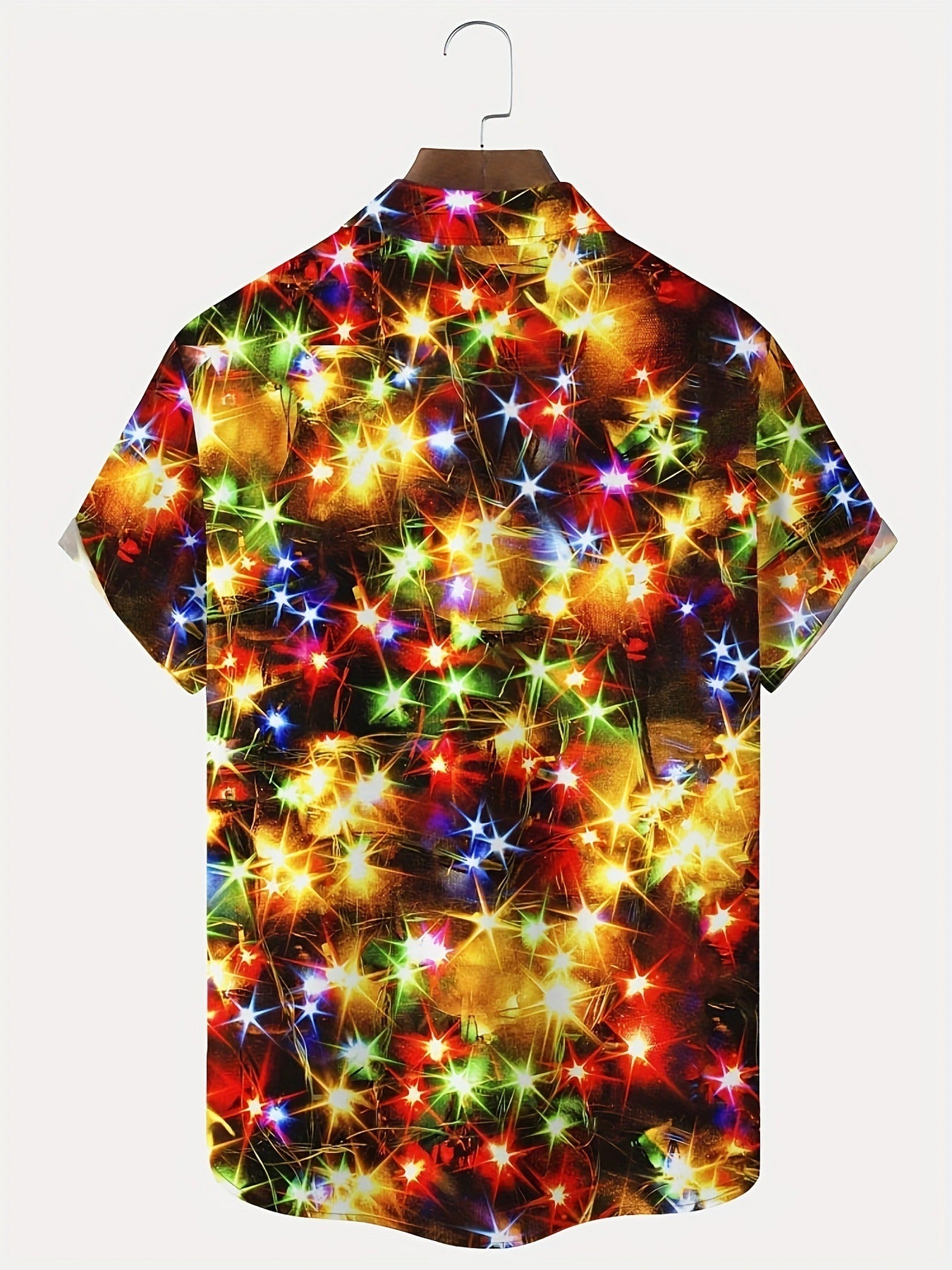 Men's short-sleeve shirt on hanger, multicolor starburst 3D print, open collar
