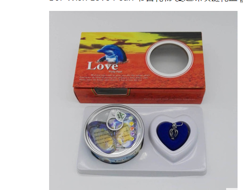 Wish pearl necklace gift set with blue heart pendant and round keepsake container