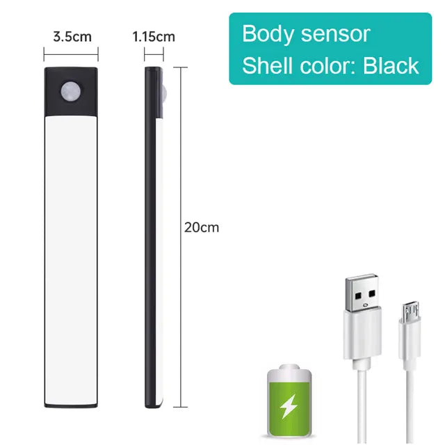 20cm black motion-sensor LED light bar with body sensor on the front