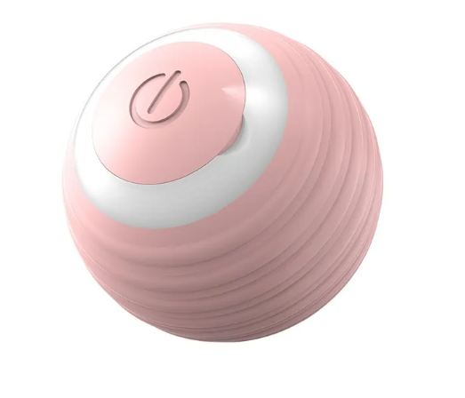 Pink smart pet toy ball with glowing power LED icon