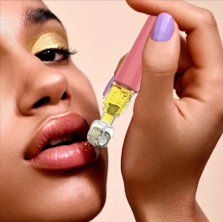 Microneedle lip and beard growth roller applicator with pink handle and gold drum head