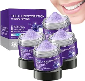 Teeth restoration mineral powder jars with purple powder, plus box.