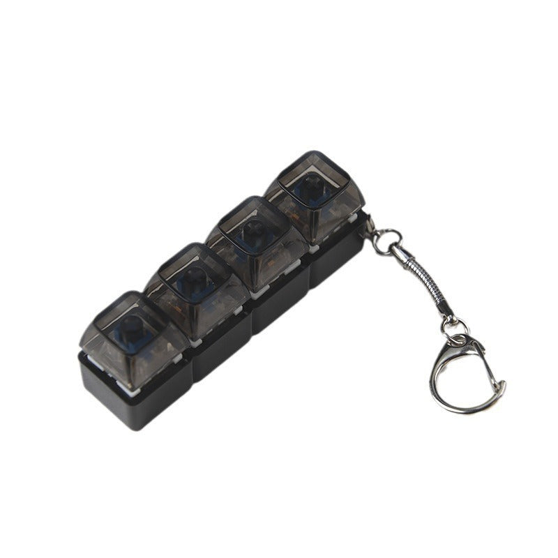 Black transparent light-up shaft fidget toy with blue buttons and keychain ring