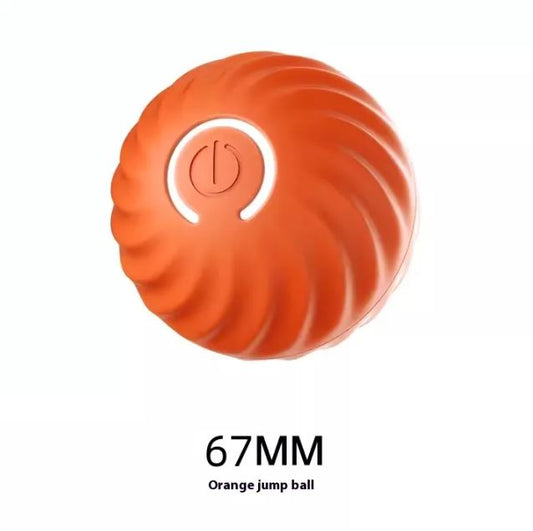 Orange 67mm gravity jumping rubber dog ball with power button